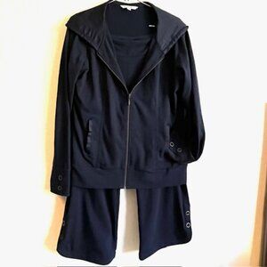 CAbi zippered hoodie/pants, Navy, Sz M, capri/ankle length pants, brass snaps